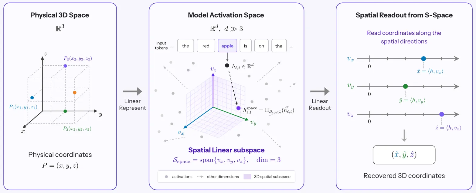 Pipeline diagram showing method: 3D space to activations to spatial readout
