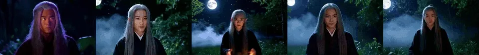 Composite of generated character frames showing model output across scenes